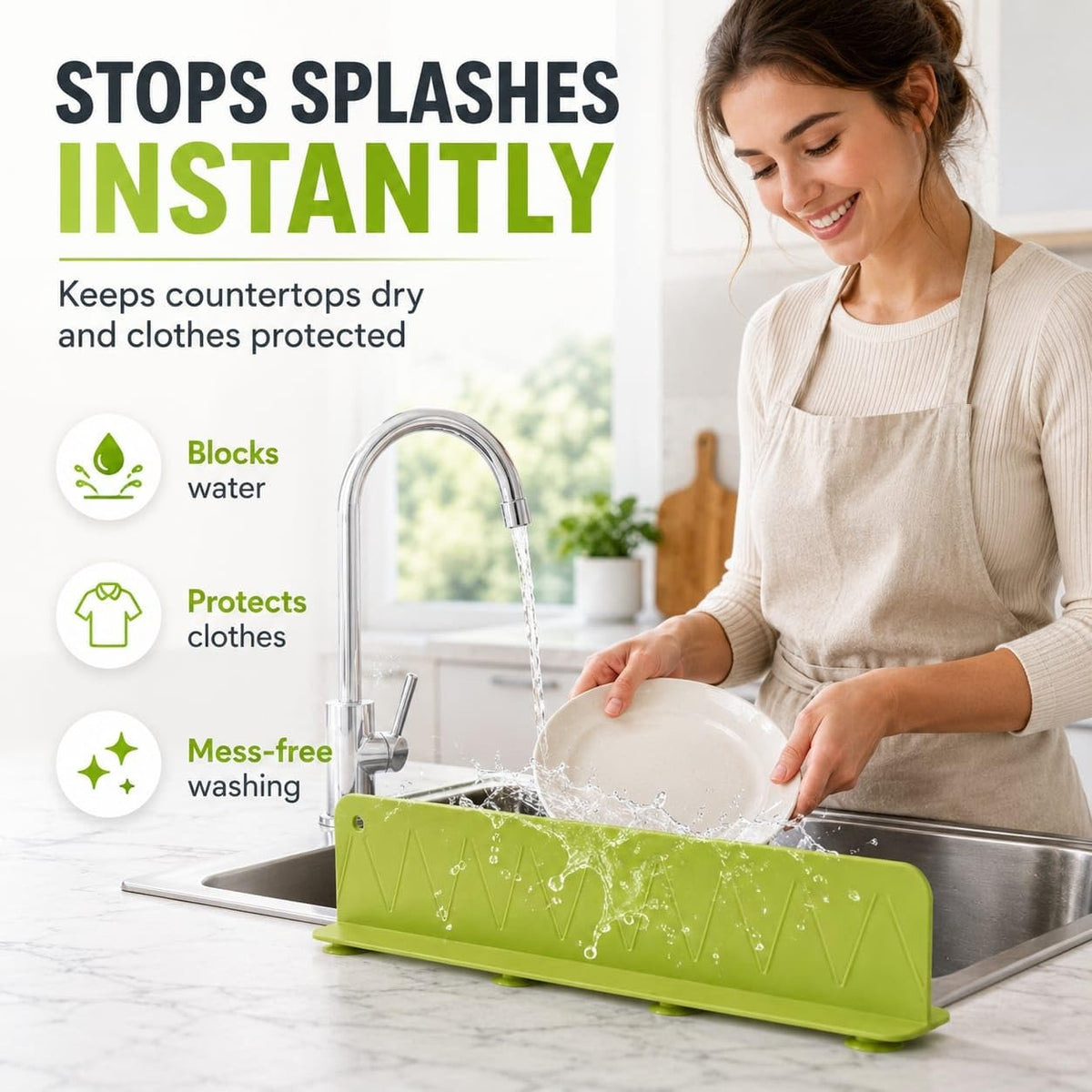 Silicone Sink Splash Guard Flexible Water Splash Stopper with Double Suction Cups | Kitchen & Bathroom Sink Protector |